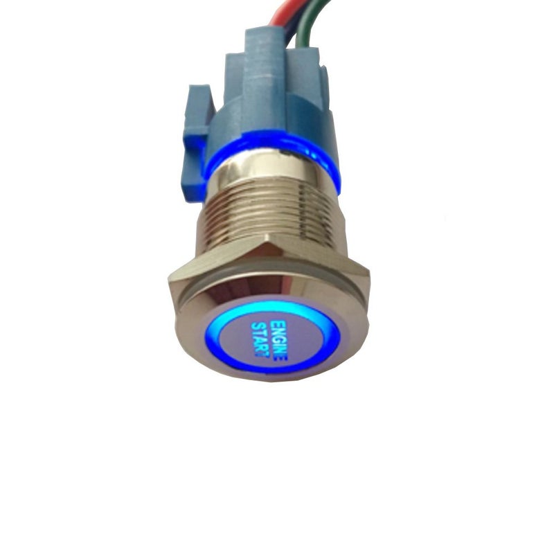 ESUPPORT 12V Car Vehicle Blue LED Light Headlight Push Button Metal Toggle Switch Socket Plug 19mm Engine Start - Image 1